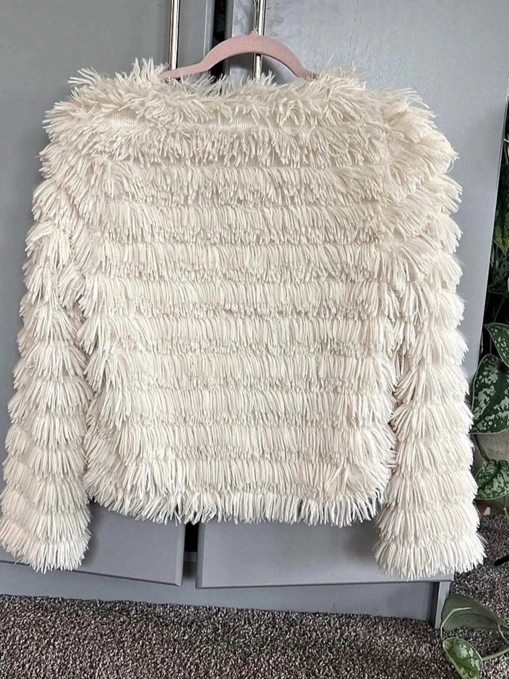 Women's Fringe Teddy Jacket in Cream Like New - Picture 2 of 2